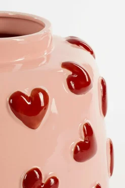 MICA DECORATIONS - Mica decorations - vase en céramique avec des cœurs rose et rouge h28