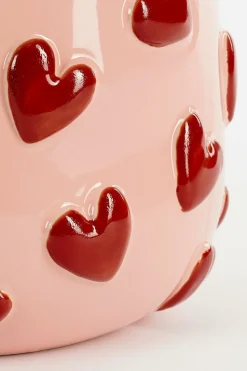 MICA DECORATIONS - Mica decorations - vase en céramique avec des cœurs rose et rouge h28