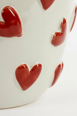 MICA DECORATIONS - Mica decorations - vase en céramique avec des cœurs blanc et rouge h33