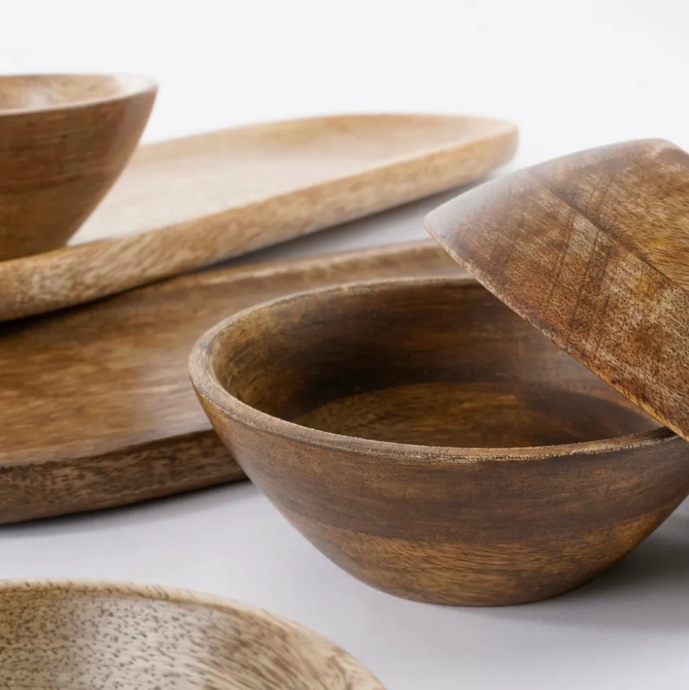 MICA DECORATIONS - Mica decorations - plateau de service aves 3 bols en bois de manguier