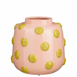 MICA DECORATIONS - Mica decorations - vase avec des smileys en céramique rose pâle et ocre h28