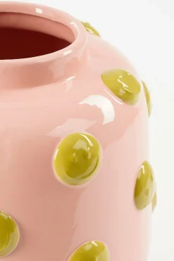 MICA DECORATIONS - Mica decorations - vase avec des smileys en céramique rose pâle et ocre h28