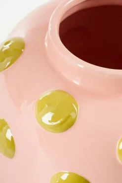 MICA DECORATIONS - Mica decorations - vase avec des smileys en céramique rose pâle et ocre h28