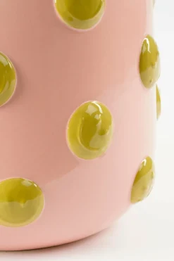 MICA DECORATIONS - Mica decorations - vase avec des smileys en céramique rose pâle et ocre h28