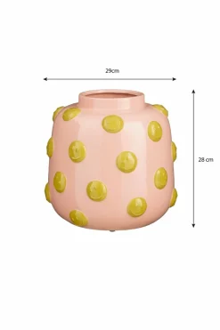 MICA DECORATIONS - Mica decorations - vase avec des smileys en céramique rose pâle et ocre h28