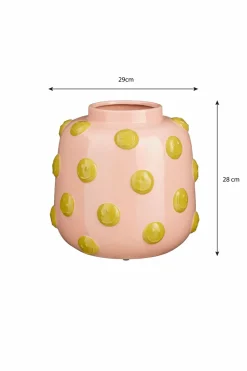 MICA DECORATIONS - Mica decorations - vase avec des smileys en céramique rose pâle et ocre h28