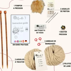 NEEDLE IT - Needle it® kit tricot bonnet complet écru