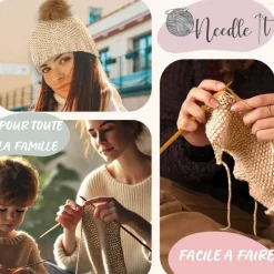 NEEDLE IT - Needle it® kit tricot bonnet complet écru