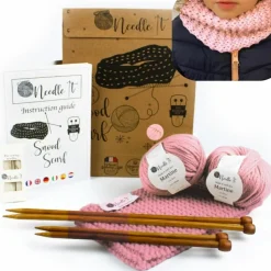NEEDLE IT - Needle it® kit tricot tour de cou en laine rose