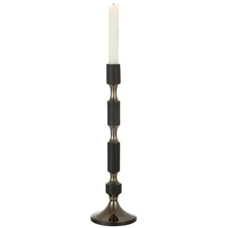 PARIS PRIX - Bougeoir design en aluminium "leo" 44cm noir & or