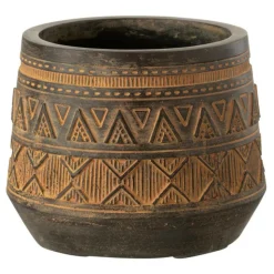 PARIS PRIX - Cache-pot déco "ethnique" 18cm marron