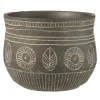 PARIS PRIX - Cache-pot déco en ciment "fresque" 24cm gris