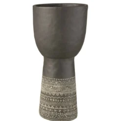 PARIS PRIX - Cache-pot déco en ciment "ethnic" 50cm gris