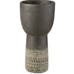 PARIS PRIX - Cache-pot déco en ciment "ethnic" 37cm gris