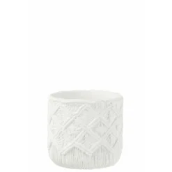 PARIS PRIX - Cache-pot déco en ciment "damier" 20cm blanc