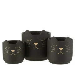PARIS PRIX - Cache-pot en céramique "chat" 20cm noir & or
