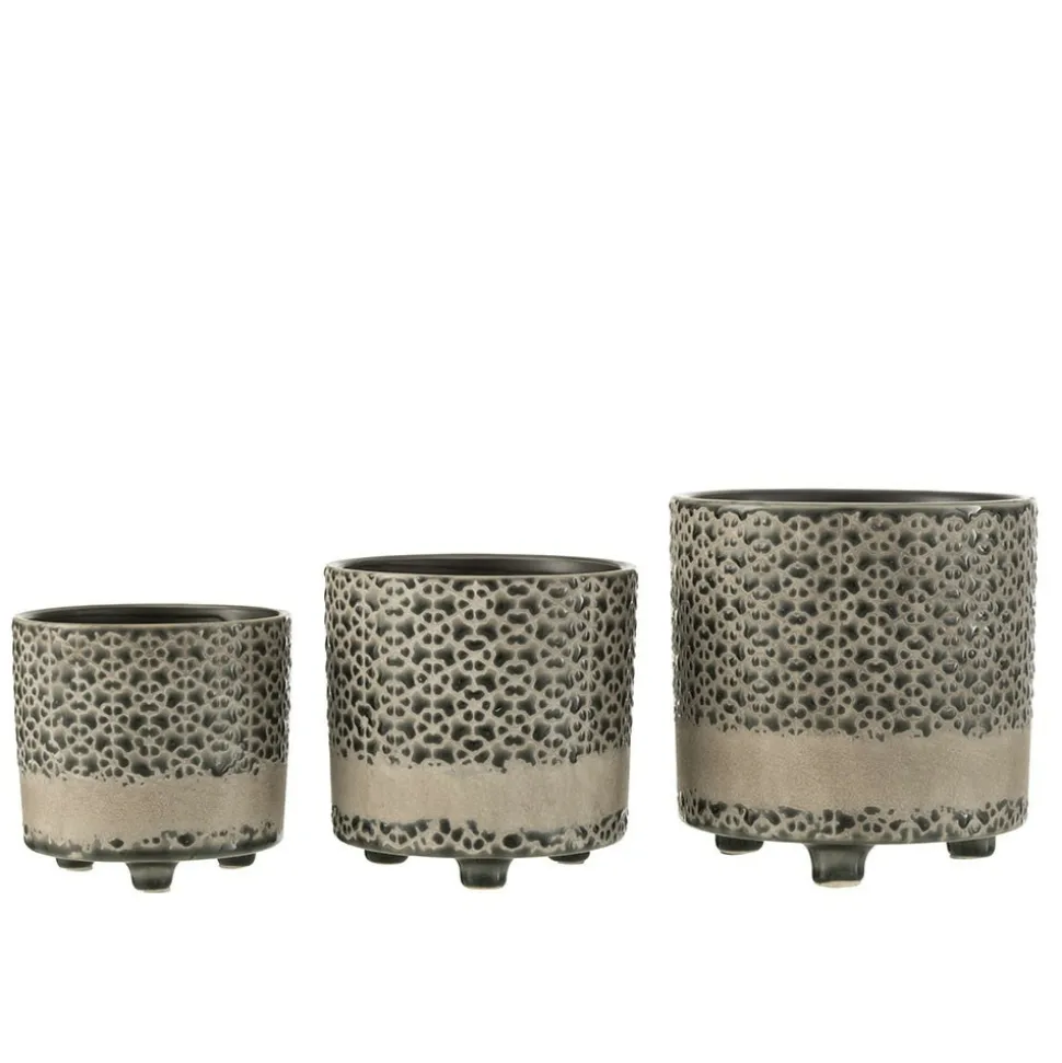 PARIS PRIX - Cache-pot en céramique "mosaïque" 17cm gris