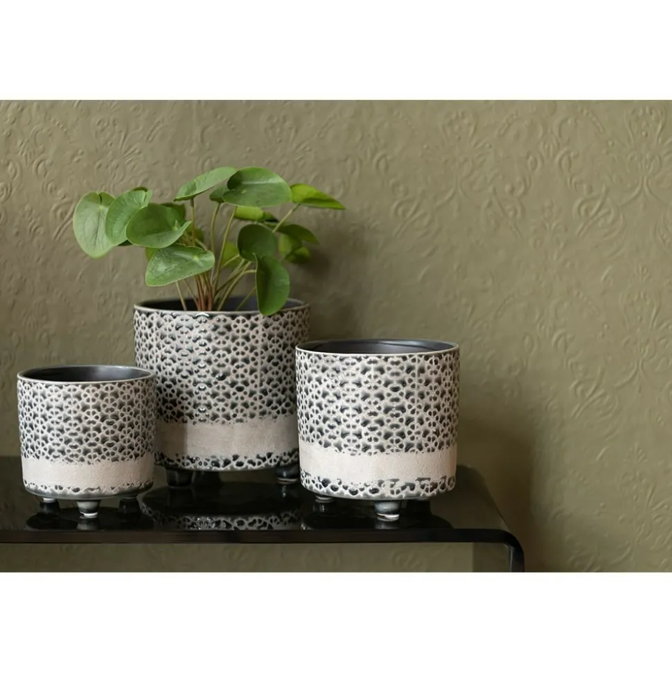 PARIS PRIX - Cache-pot en céramique "mosaïque" 17cm gris