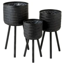 PARIS PRIX - Lot de 3 cache-pots design "cuye" 76cm noir