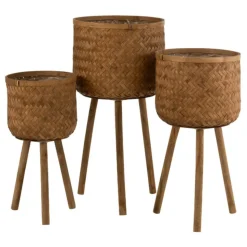 PARIS PRIX - Lot de 3 cache-pots sur pied "trépied" 75cm naturel