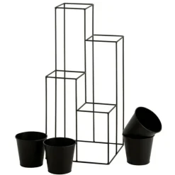 PARIS PRIX - Lot de 4 cache-pots sur pied "étagère" 70cm noir