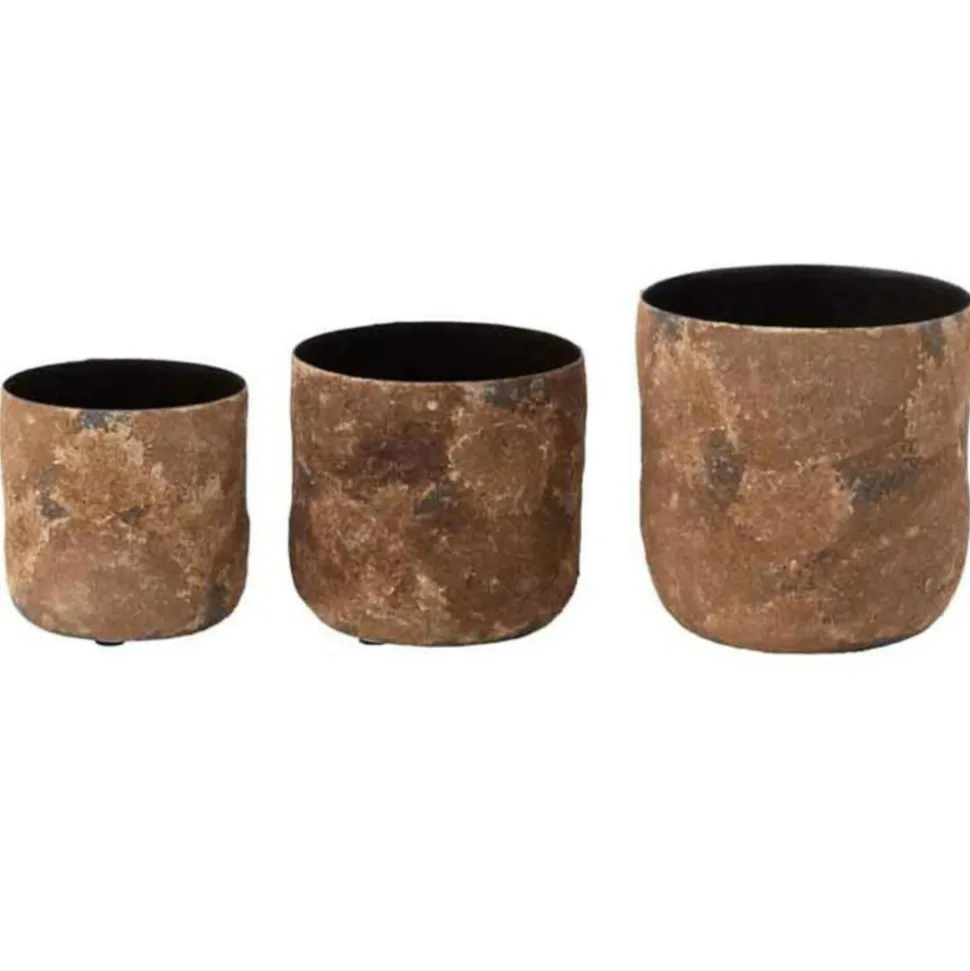 PARIS PRIX - Lot de 3 cache-pots en métal "effy" 18cm marron