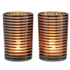 PARIS PRIX - Lot de 2 photophores "verre rayé" 18cm marron