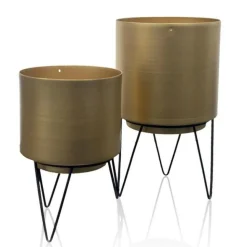 PARIS PRIX - Lot de 2 pots à fleurs "pied filaire" 22cm or