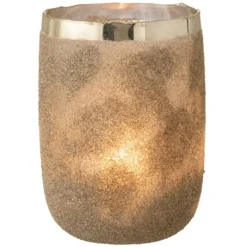 PARIS PRIX - Photophore déco en verre "frosty" 25cm argent