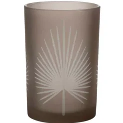 PARIS PRIX - Photophore déco "feuilles de palmier" 18cm marron