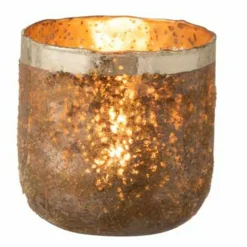 PARIS PRIX - Photophore déco en verre "frosty" 13cm rose