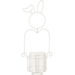 PARIS PRIX - Photophore déco en métal "lapin" 41cm blanc