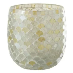 PARIS PRIX - Photophore design "mosaïque" 16cm blanc & jaune