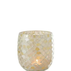 PARIS PRIX - Photophore design "mosaïque" 16cm blanc & jaune