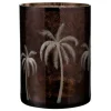 PARIS PRIX - Photophore design "feuilles palmier" 24cm marron