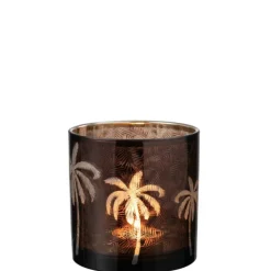 PARIS PRIX - Photophore design "feuilles palmier" 15cm marron