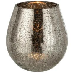 PARIS PRIX - Photophore design "œuf craquelé" 17cm gris