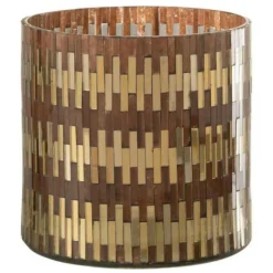 PARIS PRIX - Photophore en verre déco "chic" 15cm marron & or