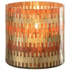 PARIS PRIX - Photophore en verre déco "chic" 15cm marron & or