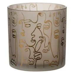 PARIS PRIX - Photophore en verre "happy faces" 15cm beige