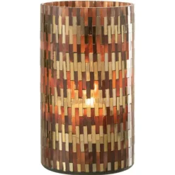 PARIS PRIX - Photophore en verre déco "chic" 23cm marron & or