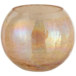 PARIS PRIX - Photophore en verre "boule craquelée" 20cm ambre