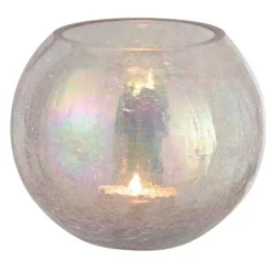 PARIS PRIX - Photophore en verre "boule craquelée" 20cm mauve