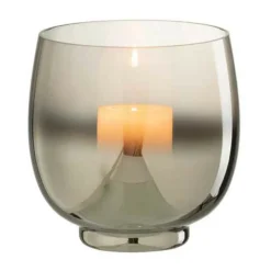 PARIS PRIX - Photophore rond déco "verre fumé" 14cm gris