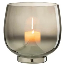 PARIS PRIX - Photophore rond déco "verre fumé" 18cm gris