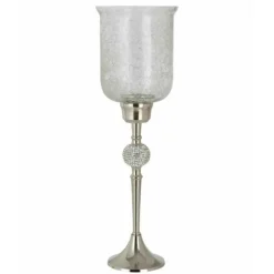 PARIS PRIX - Photophore sur pied "sphère diamant" 55cm argent