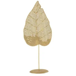 PARIS PRIX - Photophore sur pied "feuille métal" 50cm or