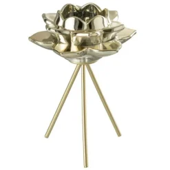 PARIS PRIX - Photophore sur pied "fleur verre" 21cm or