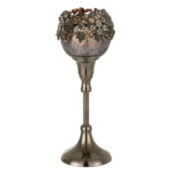 PARIS PRIX - Photophore sur pied avec bijoux "gilo" 24cm gris