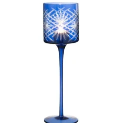 PARIS PRIX - Photophore sur pied déco "santorini" 30cm bleu